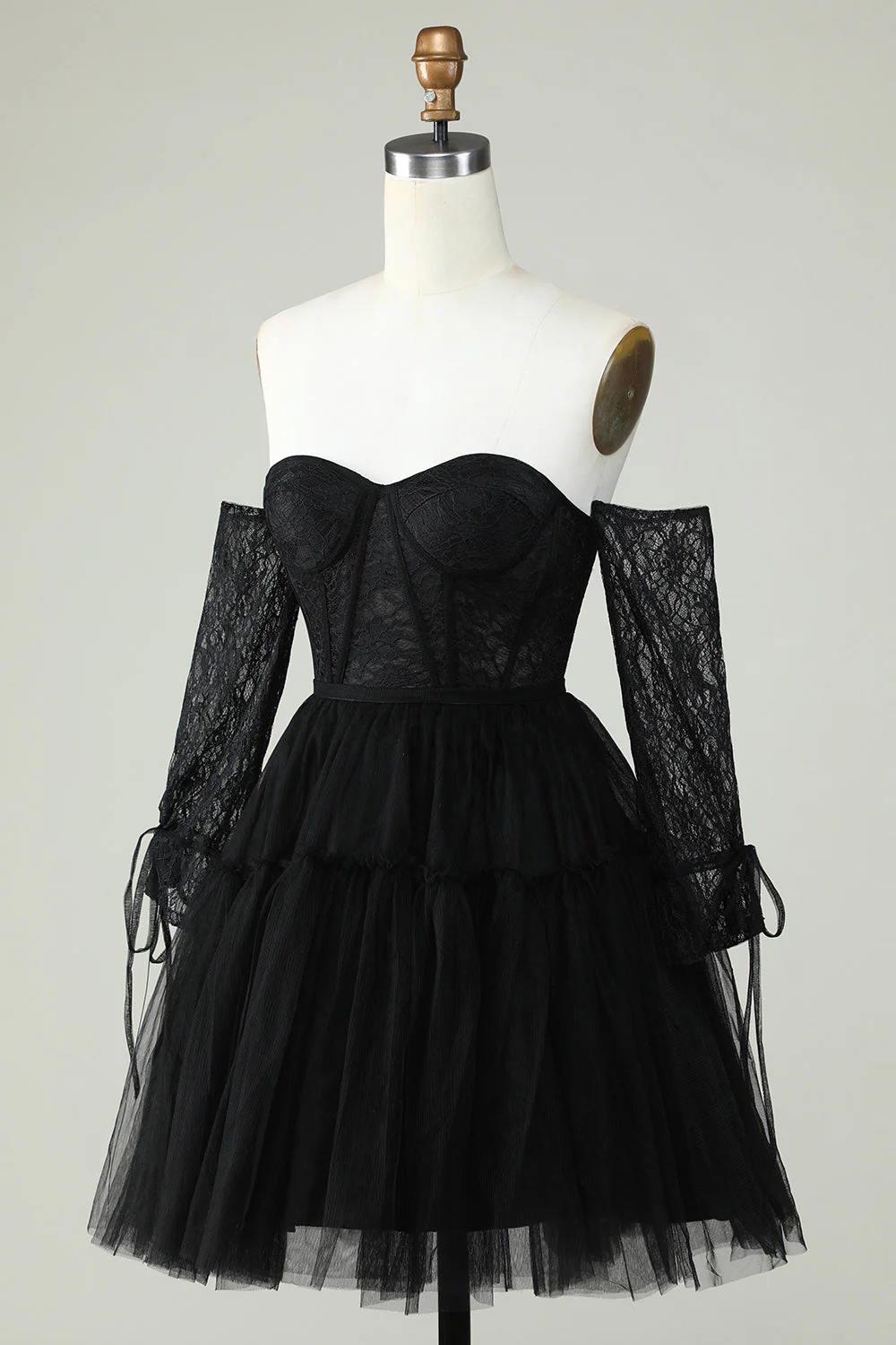Une ligne de l’épaule Corset violet Robe Cocktail avec manches longues - Image 9