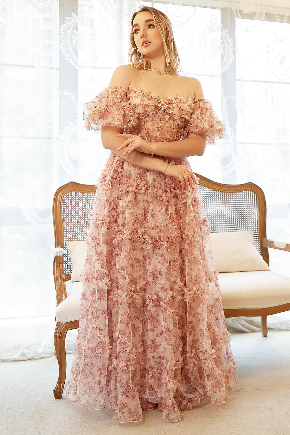 Robe de bal de fleur rouge ivoire sur l’épaule - Image 9