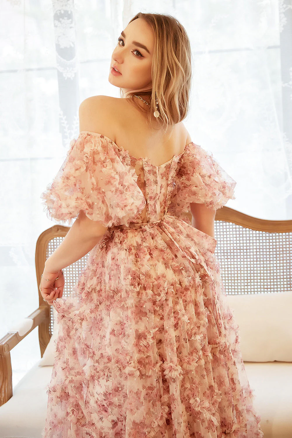 Robe de bal de fleur rouge ivoire sur l’épaule - Image 12