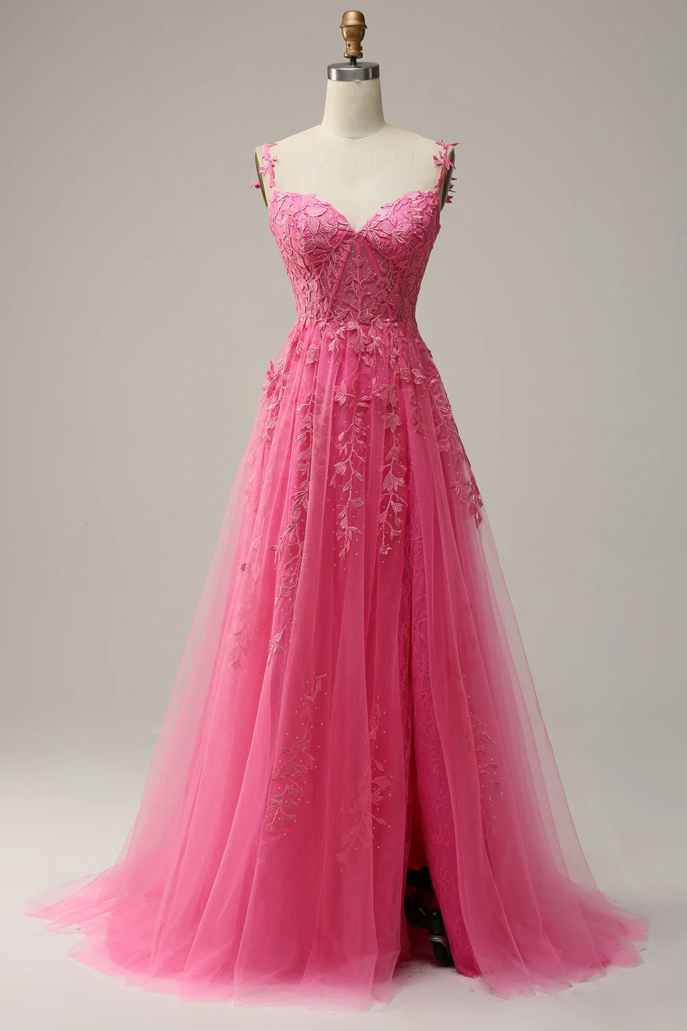 Robe de soirée marine une ligne à bretelles spaghetti avec appliques - Image 10