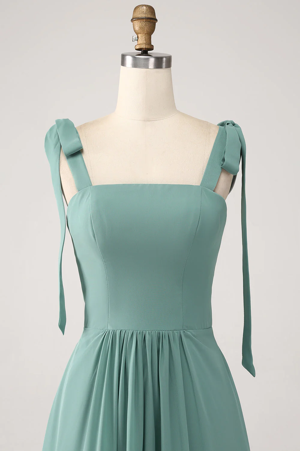 Une ligne en mousseline de soie vert longue robe de demoiselle d’honneur avec plissé - Image 5