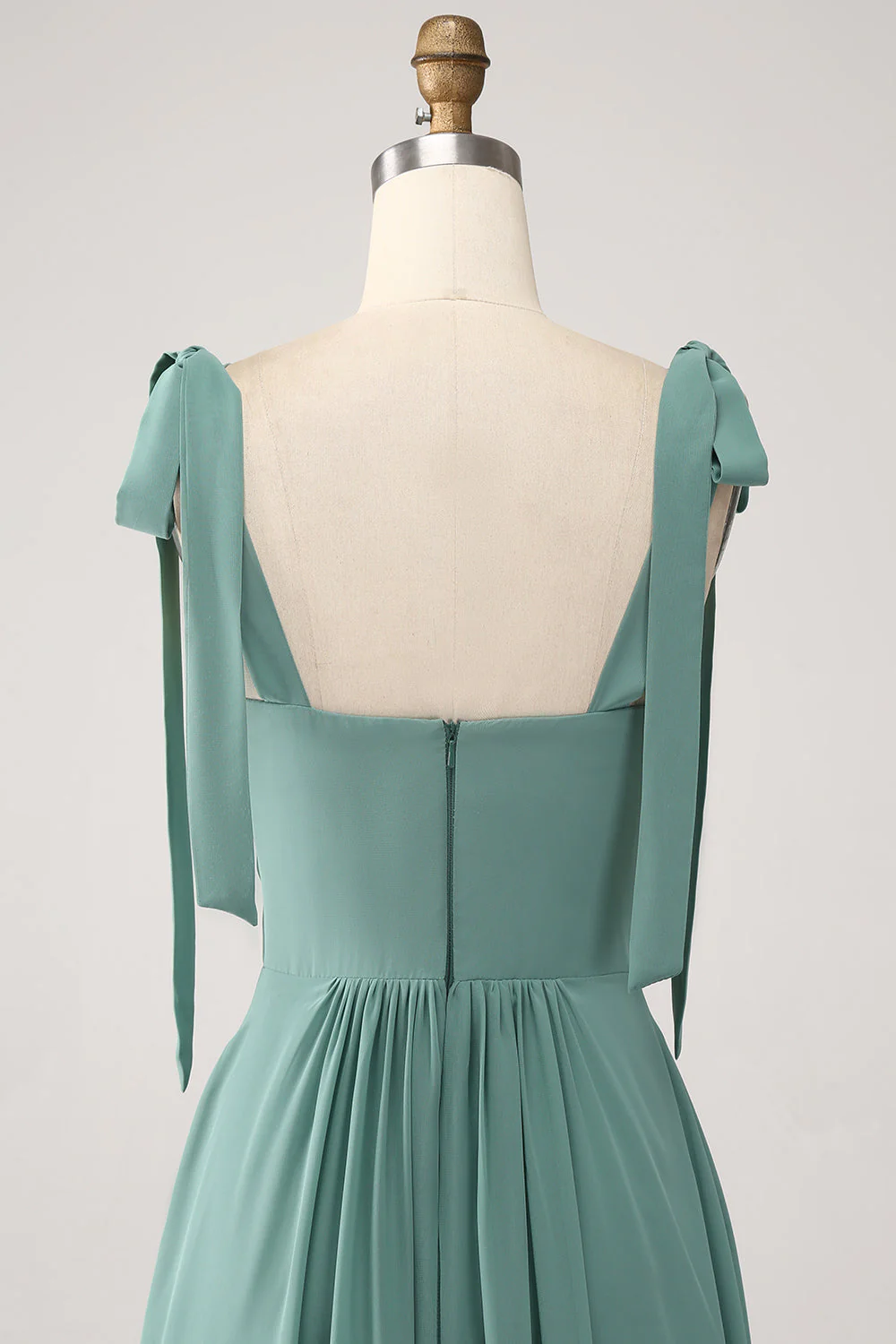 Une ligne en mousseline de soie vert longue robe de demoiselle d’honneur avec plissé - Image 7