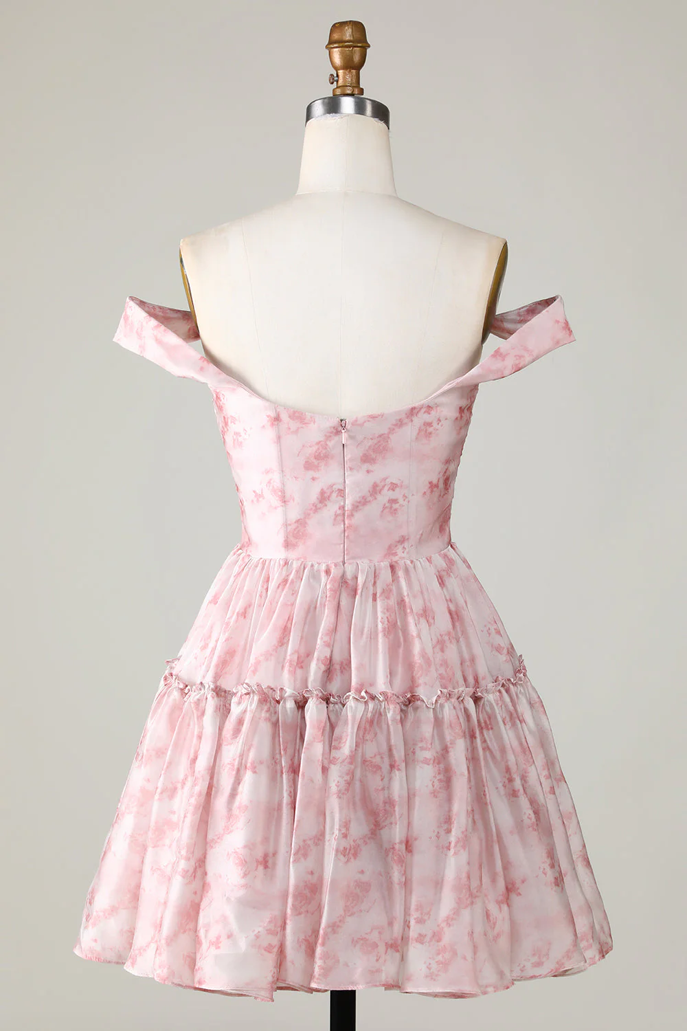 Une ligne mignonne Blush imprimée robe courte de cocktail à la maison avec des volants - Image 2