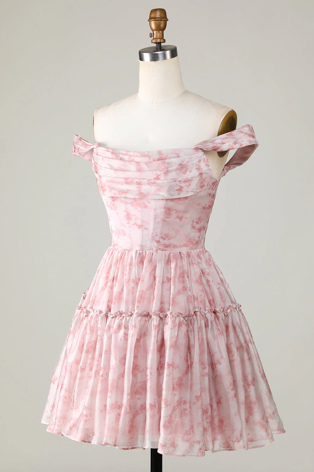 Une ligne mignonne Blush imprimée robe courte de cocktail à la maison avec des volants - Image 3
