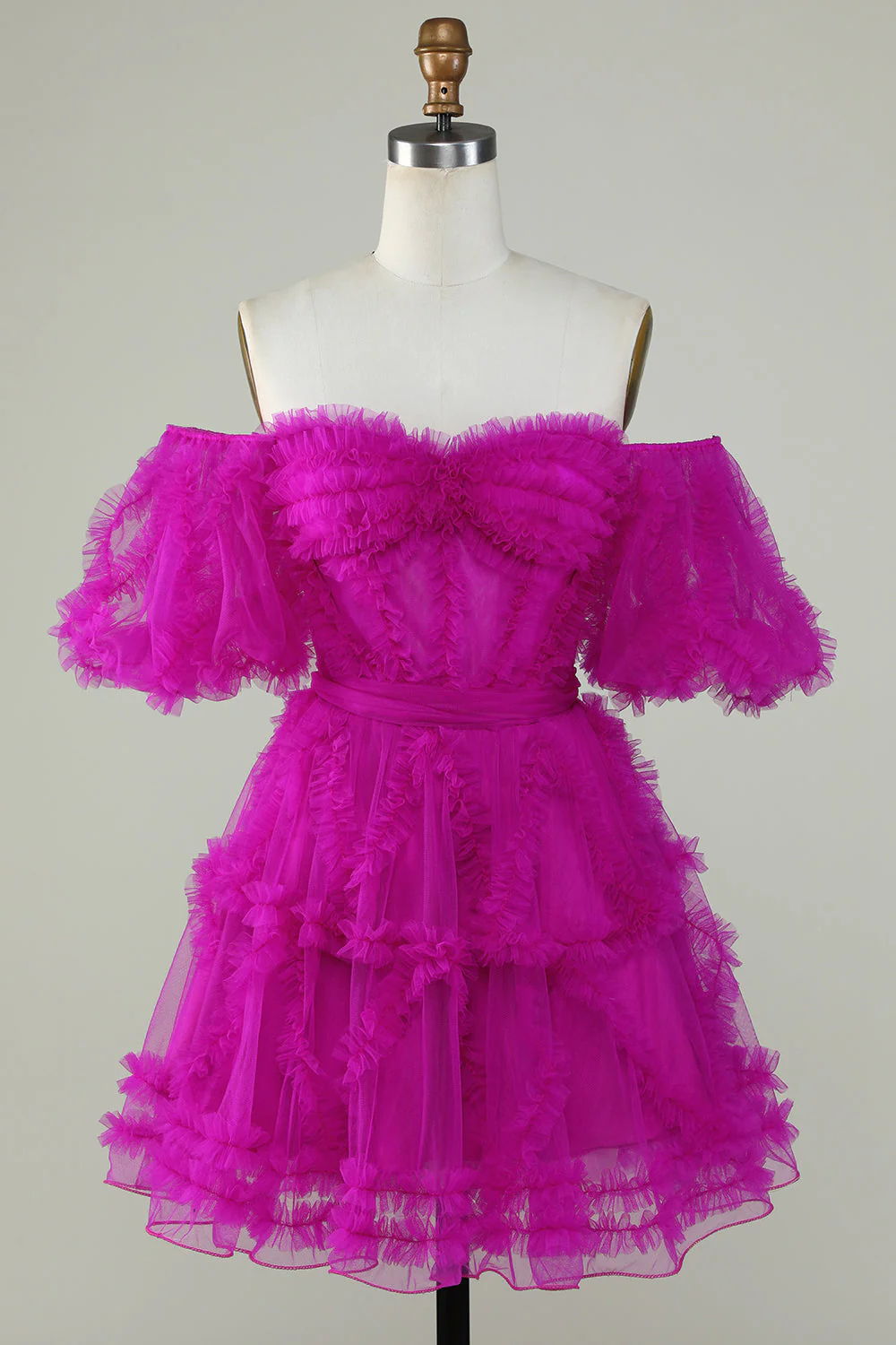 Une ligne Purple Tulle Off The Shoulder Robe courte Cocktail - Image 11