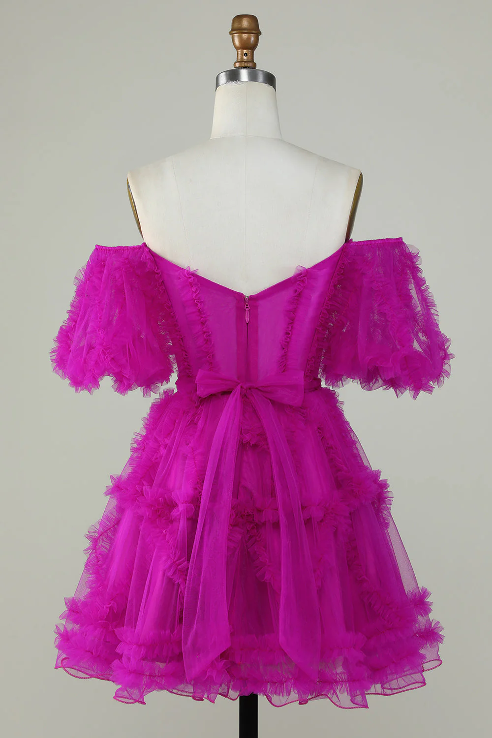 Une ligne Purple Tulle Off The Shoulder Robe courte Cocktail - Image 12