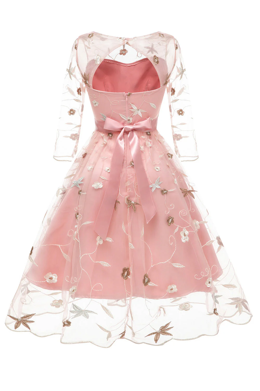 Une ligne Robe à col carré rose des années 50 avec demi-manches - Image 2