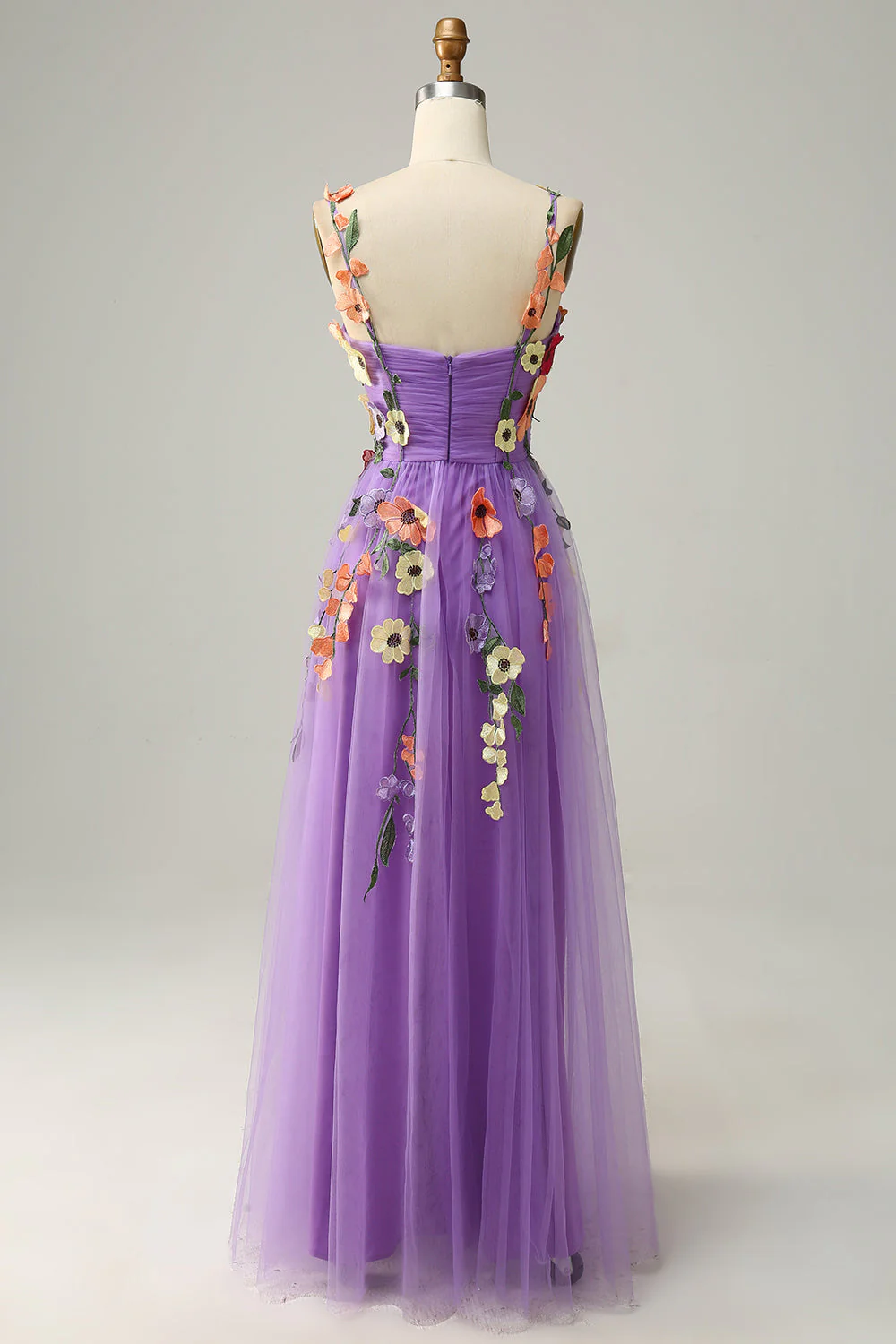 Bracelets Spaghetti Champagne Robe de bal avec fleurs 3D - Image 17