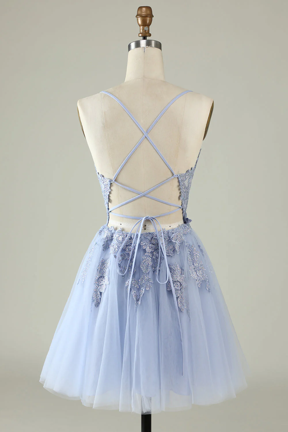 Une ligne Robe de Cocktail Courte Blush Bretelles Spaghetti avec appliques - Image 12