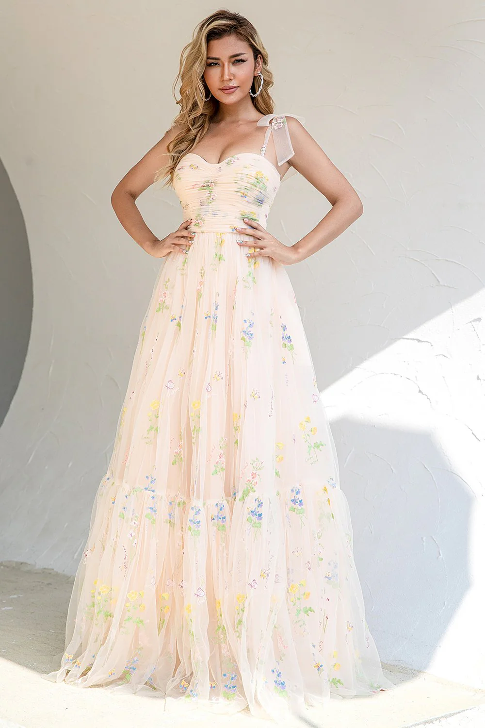 Une ligne Spaghetti Straps Champagne Prom Robe avec Appliques - Image 3