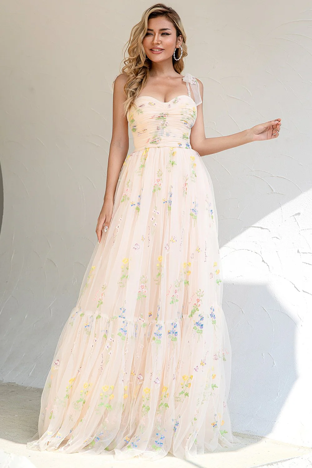 Une ligne Spaghetti Straps Champagne Prom Robe avec Appliques - Image 4