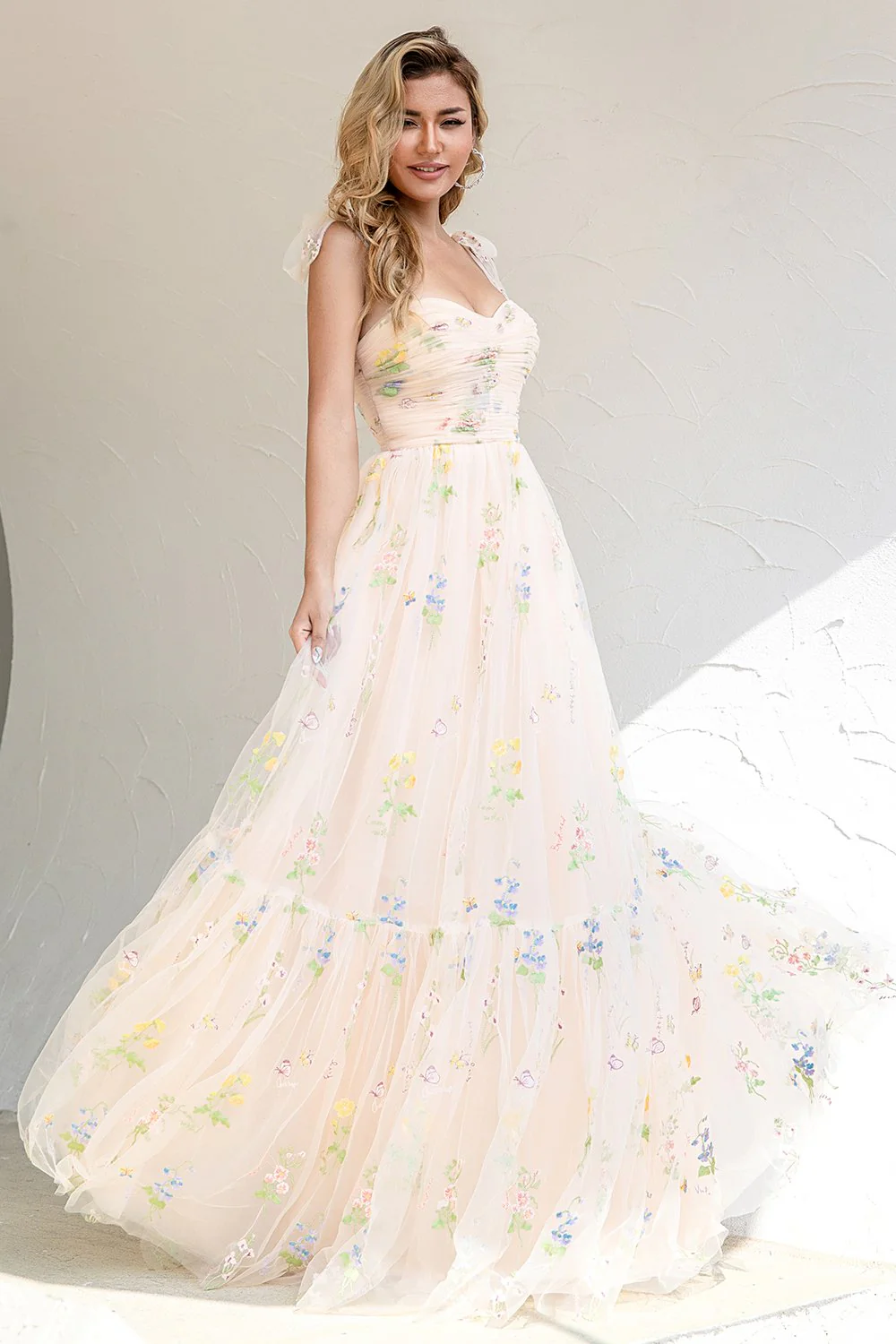 Une ligne Spaghetti Straps Champagne Prom Robe avec Appliques - Image 5