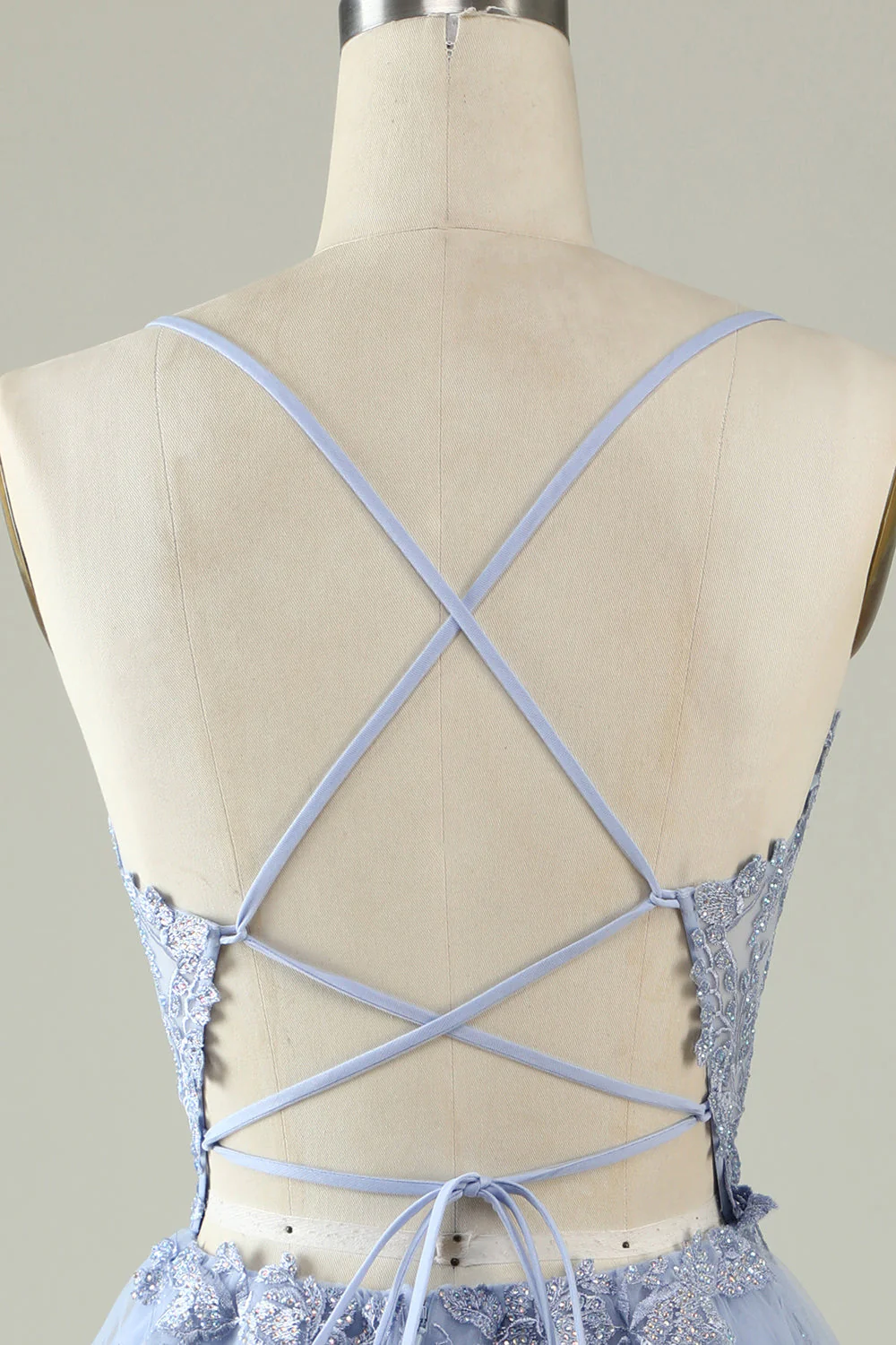 Une ligne Bretelles Spaghetti Robe de soirée courte violet clair - Image 6