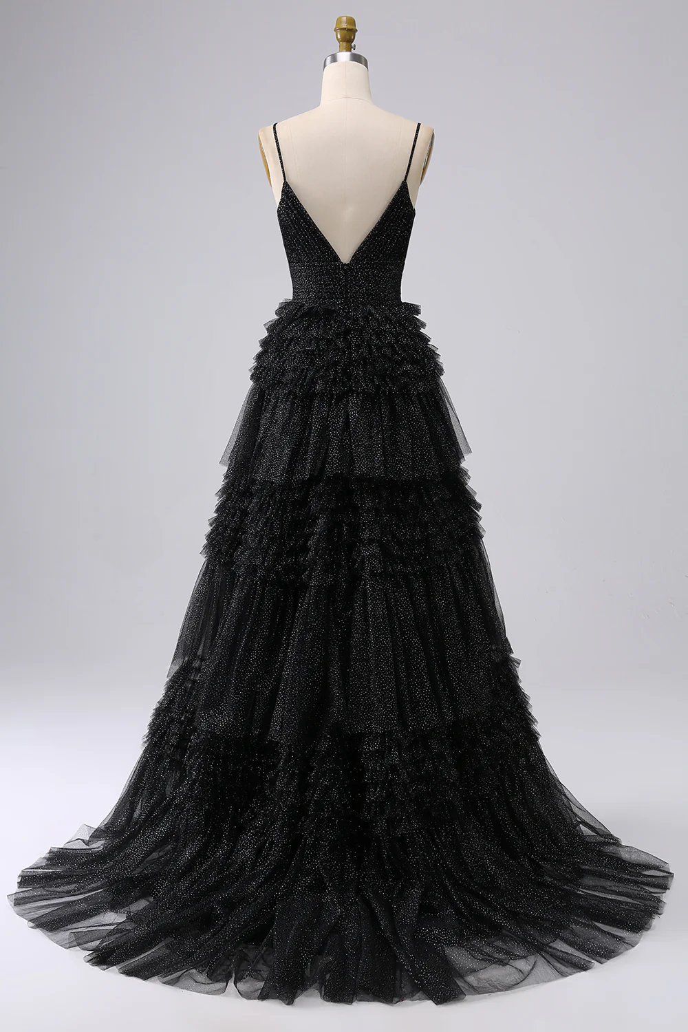 Une ligne Spaghetti Straps Navy Long Prom Dress avec des volants - Image 11