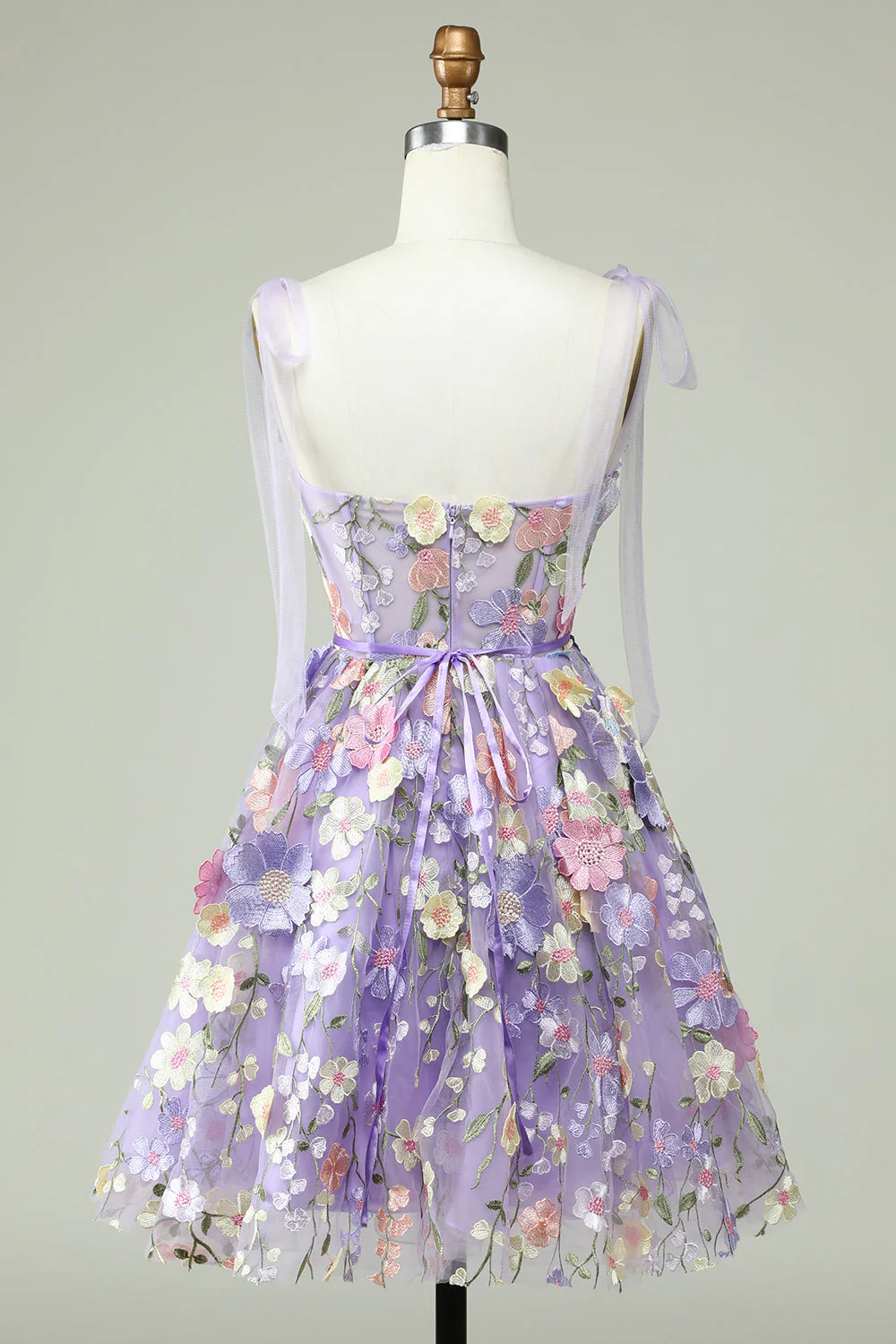Une ligne Bretelles Spaghetti Corset violet Robe Cocktail avec 3D Fleurs - Image 2