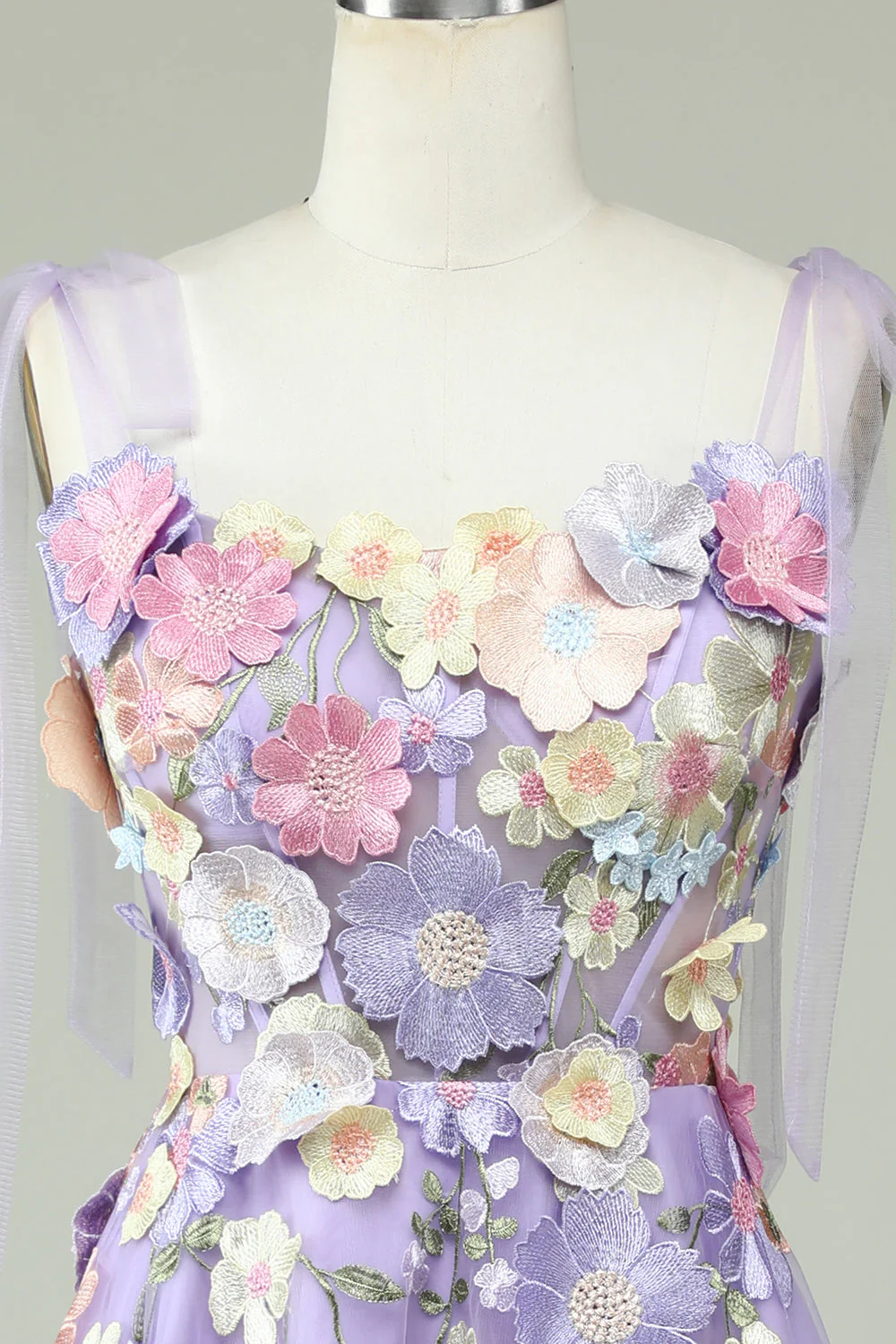 Une ligne Robe de soirée de longueur de thé violet à bretelles spaghetti - Image 4