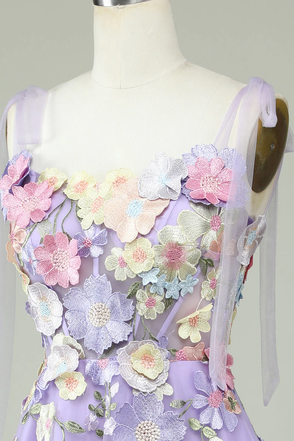 Une ligne Robe de soirée de longueur de thé violet à bretelles spaghetti - Image 5