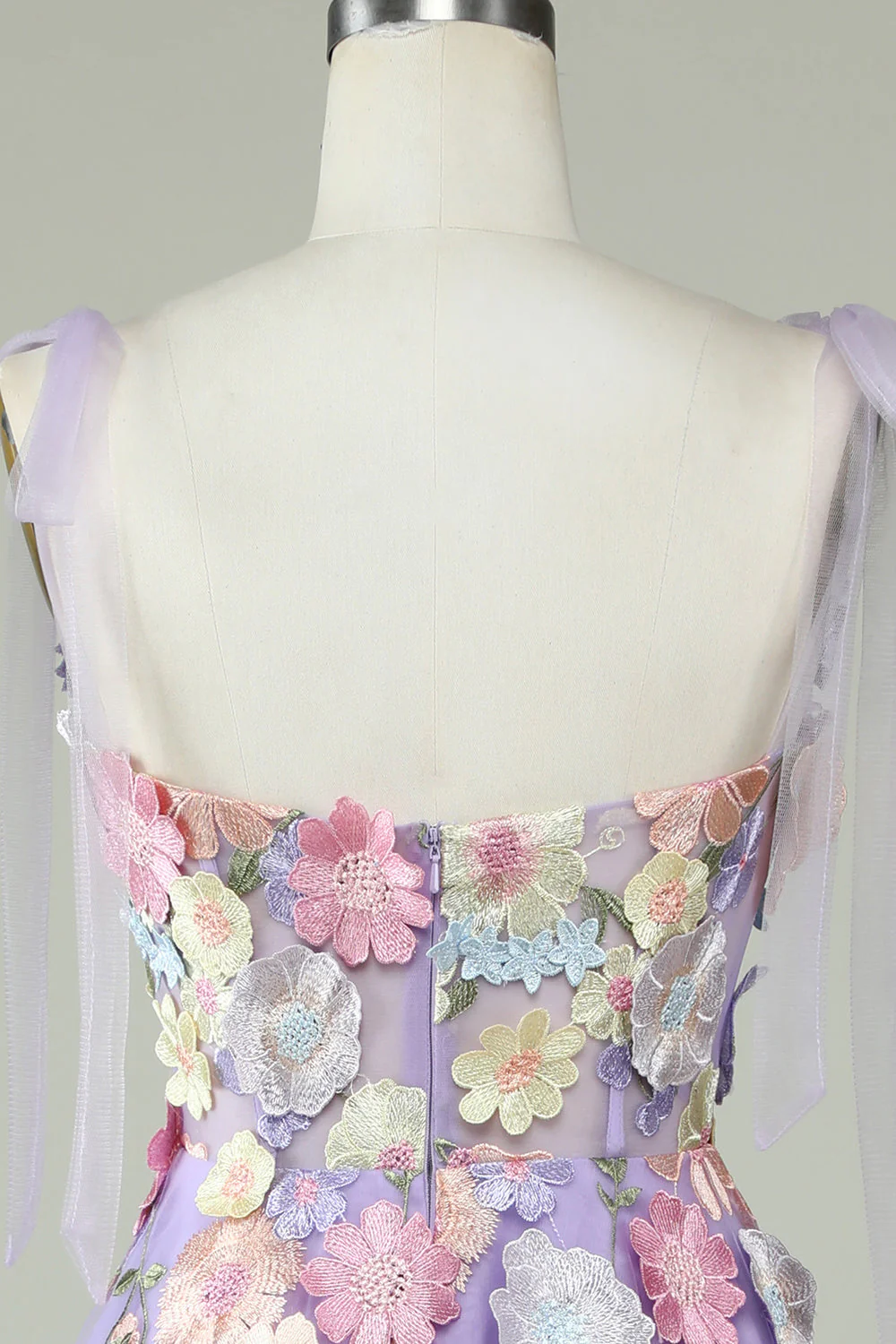 Une ligne Robe de soirée de longueur de thé violet à bretelles spaghetti - Image 6