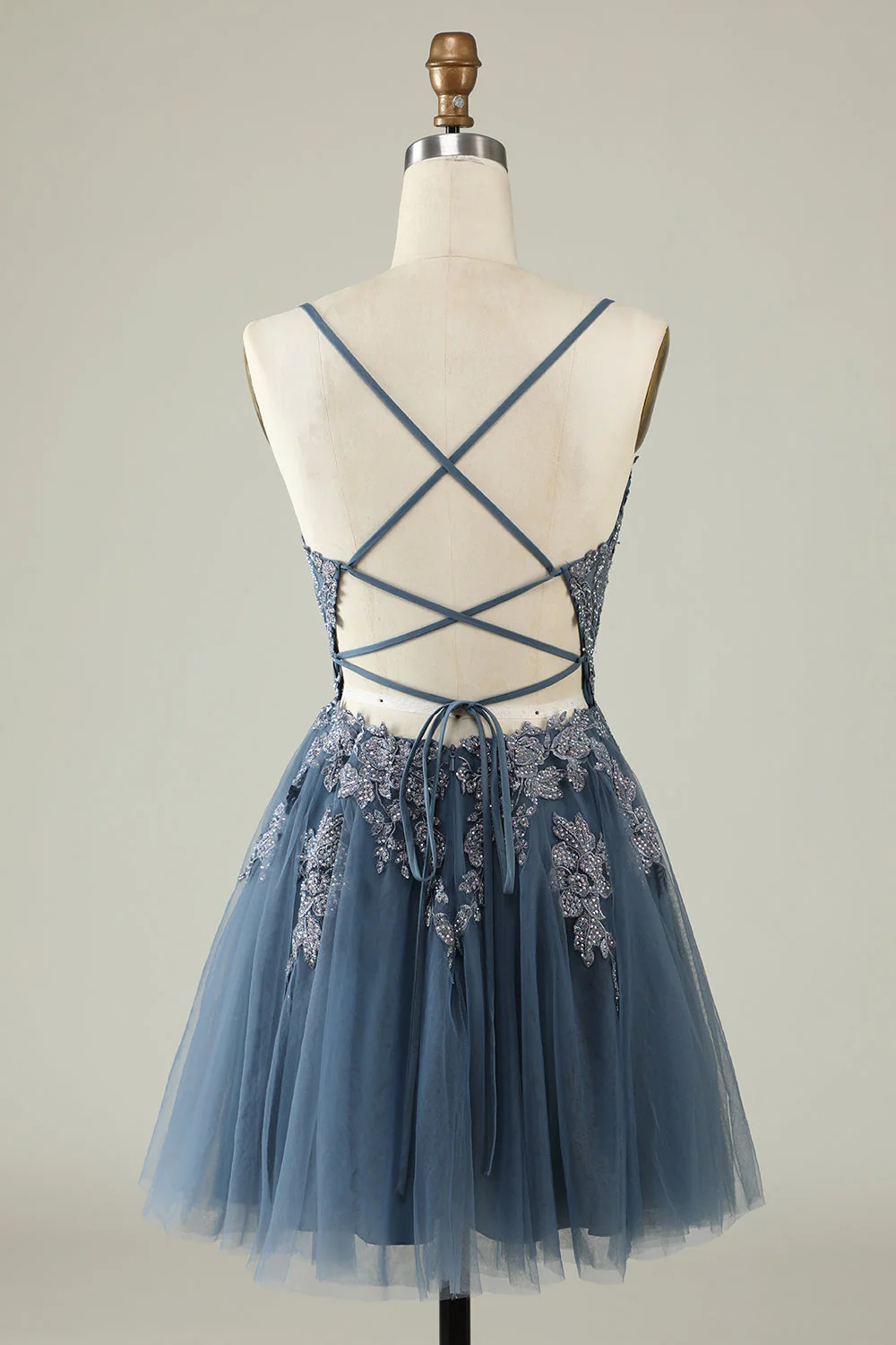 Une ligne Bretelles Spaghetti Vert foncé Robe courte Cocktail avec appliques - Image 10