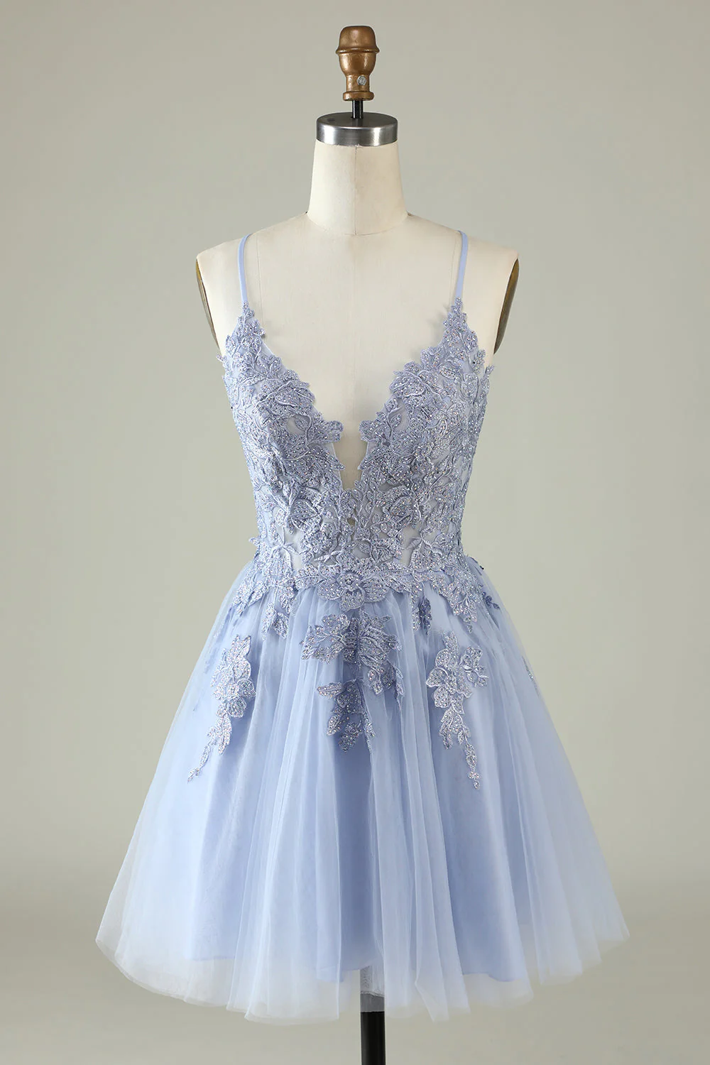 Une ligne Bretelles Spaghetti Vert foncé Robe courte Cocktail avec appliques - Image 11