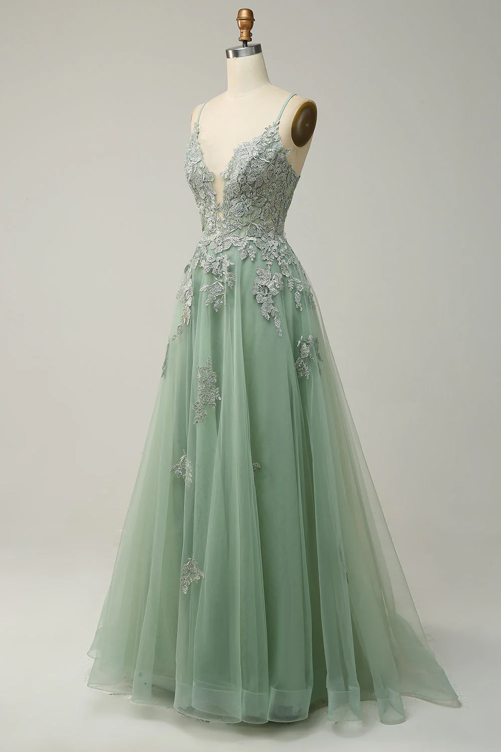 Une ligne Spaghetti Strats Vert foncé Robe de Soirée longue avec Criss Cross Back - Image 10