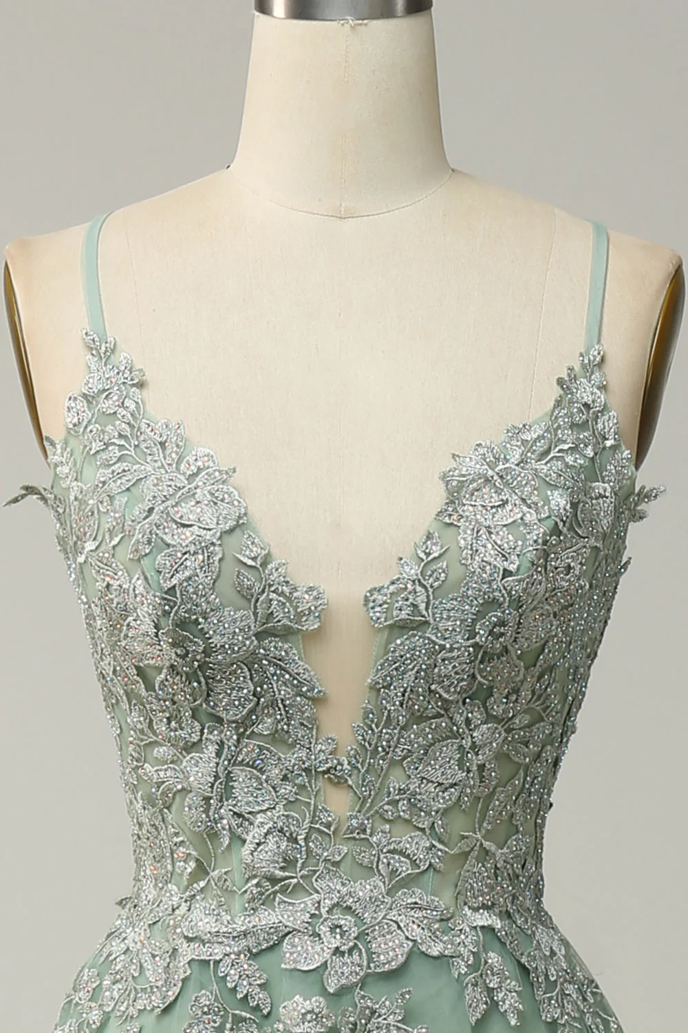 Une ligne Spaghetti Strats Vert foncé Robe de Soirée longue avec Criss Cross Back - Image 11
