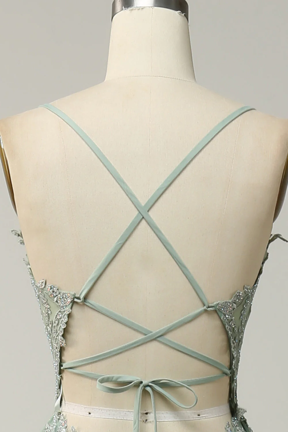 Une ligne Spaghetti Strats Vert foncé Robe de Soirée longue avec Criss Cross Back - Image 12