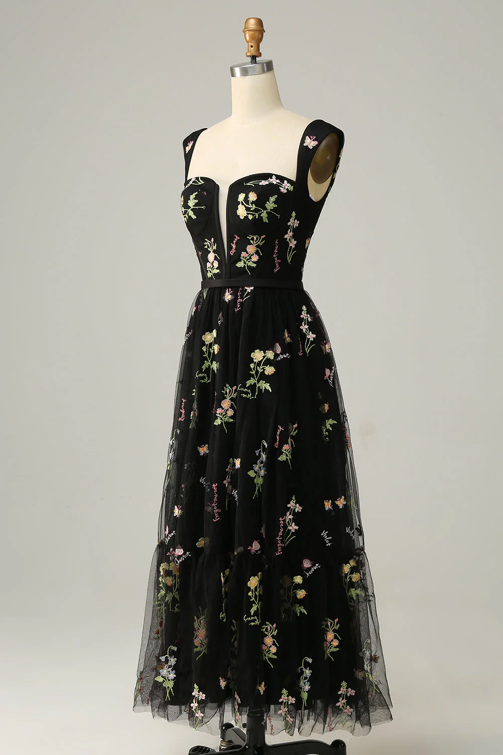 Une ligne Robe de soirée longue noire chérie avec broderie - Image 3
