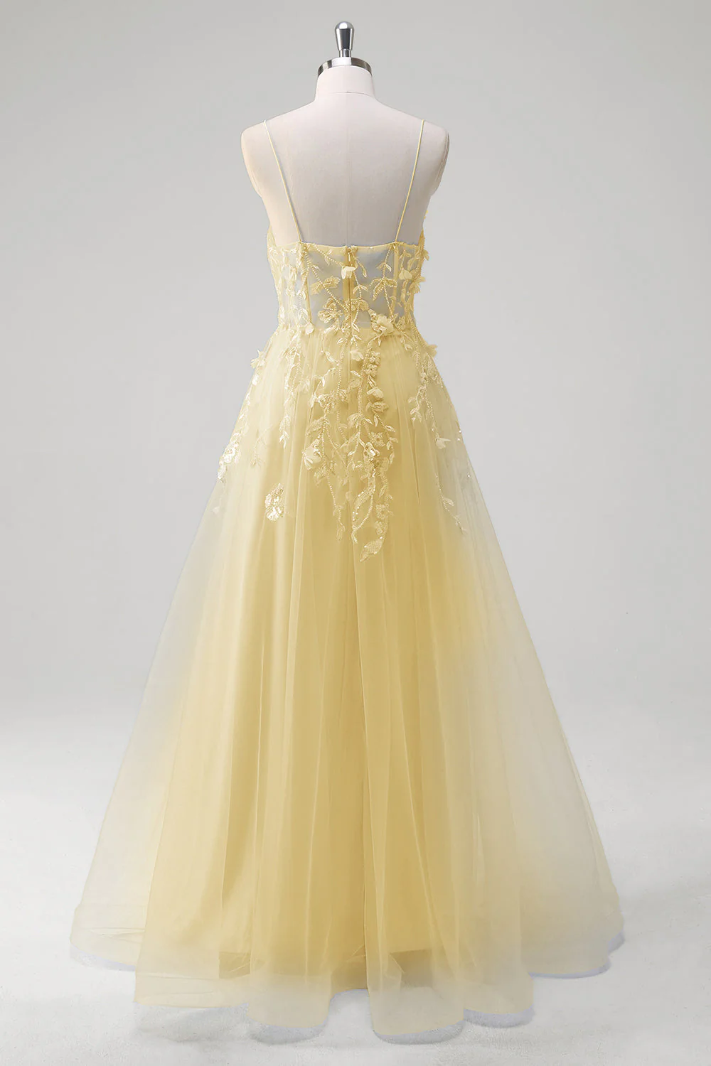 Une ligne tulle spaghetti bretelles corset applique bleu Robe De Soirée avec fente - Image 16