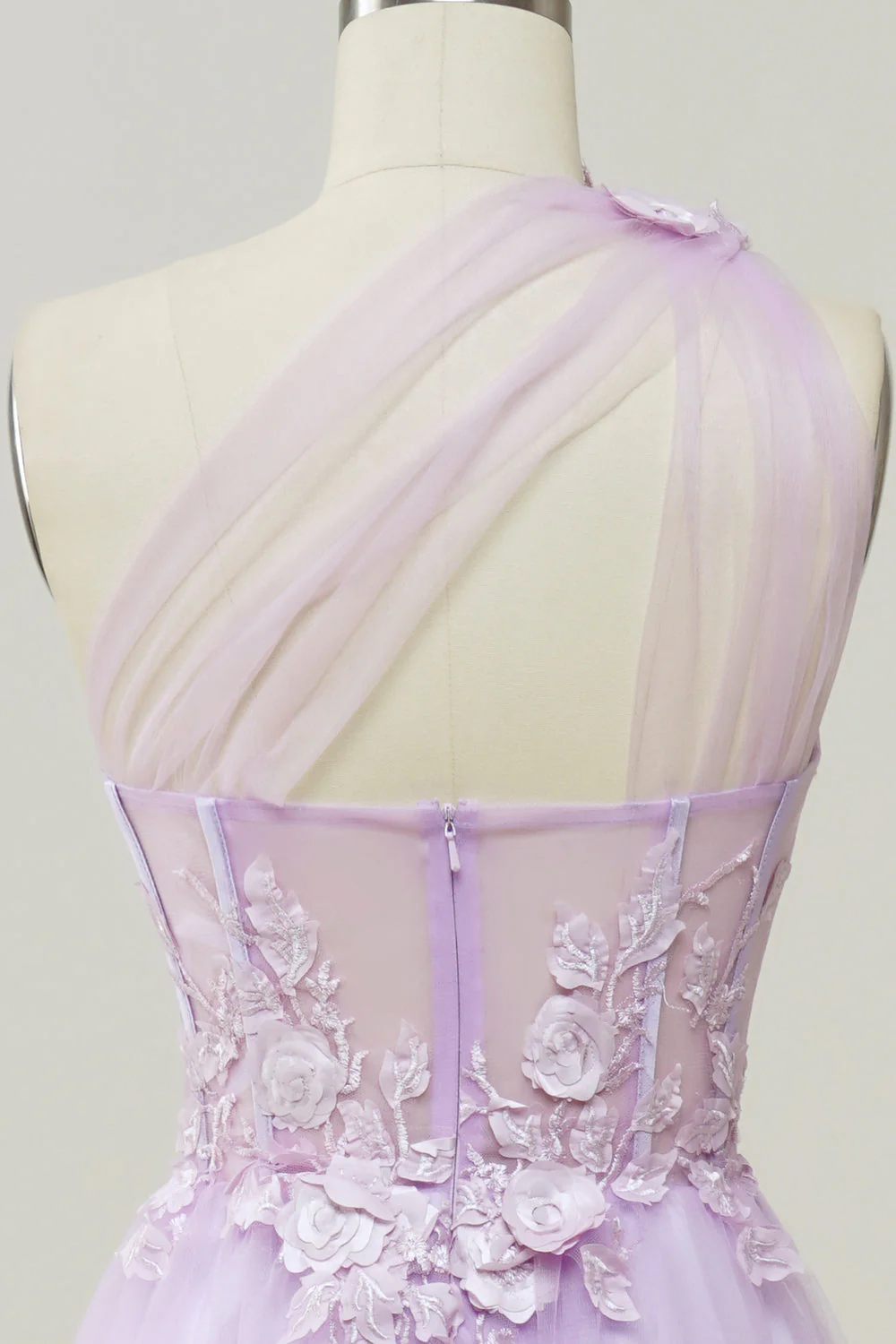 Une robe de bal longue Line One Shoulder Sky Blue avec appliques - Image 12
