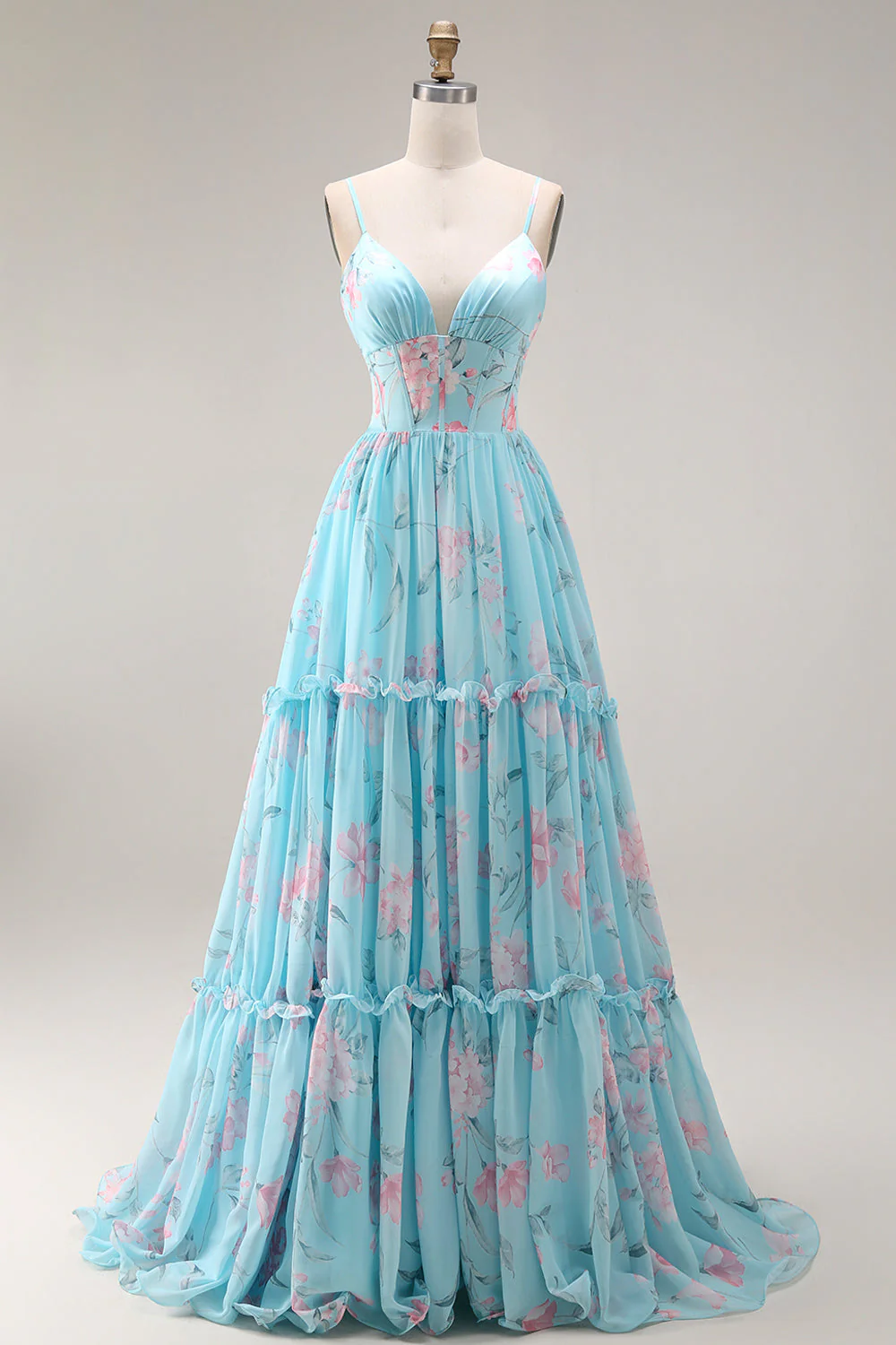 Une robe de bal longue robe de bal en mousseline fleur rose rose A à volants