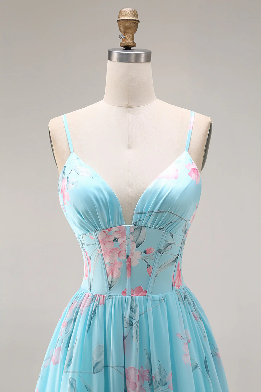 Une robe de bal longue robe de bal en mousseline fleur rose rose A à volants - Image 6