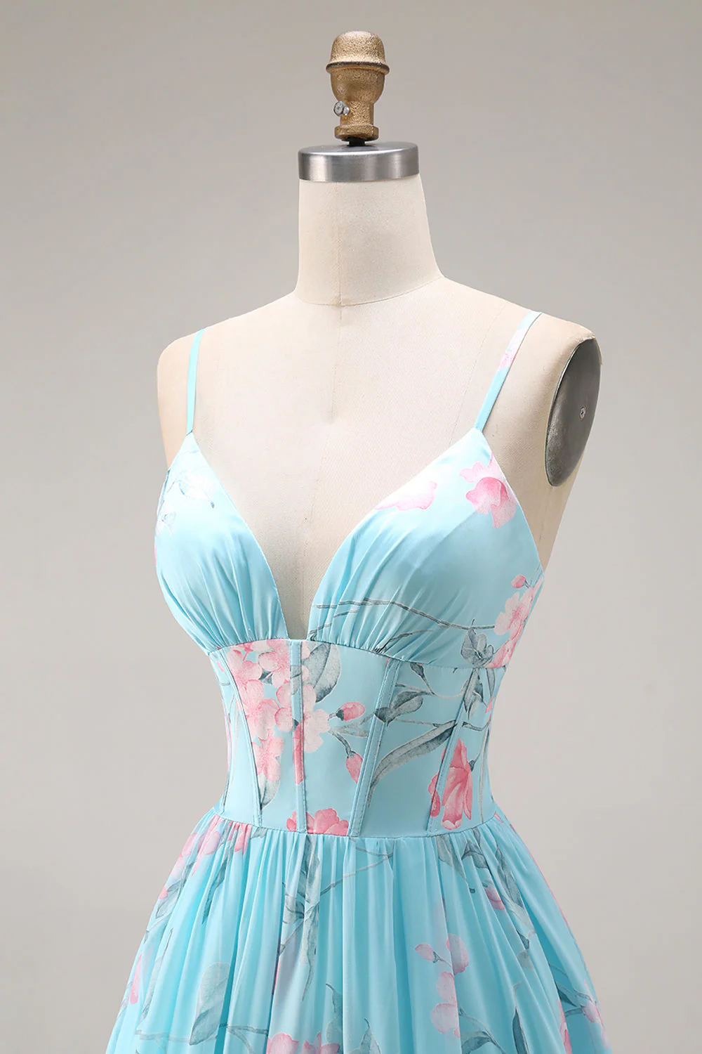 Une robe de bal longue robe de bal en mousseline fleur rose rose A à volants - Image 7