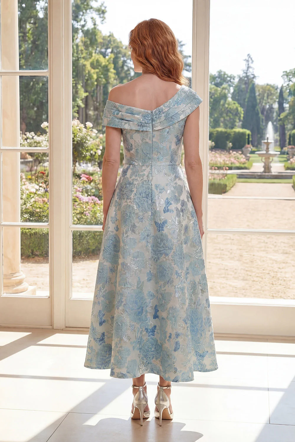 Une robe midi Mère de la mariée en ligne Jacquard bleu - Image 2