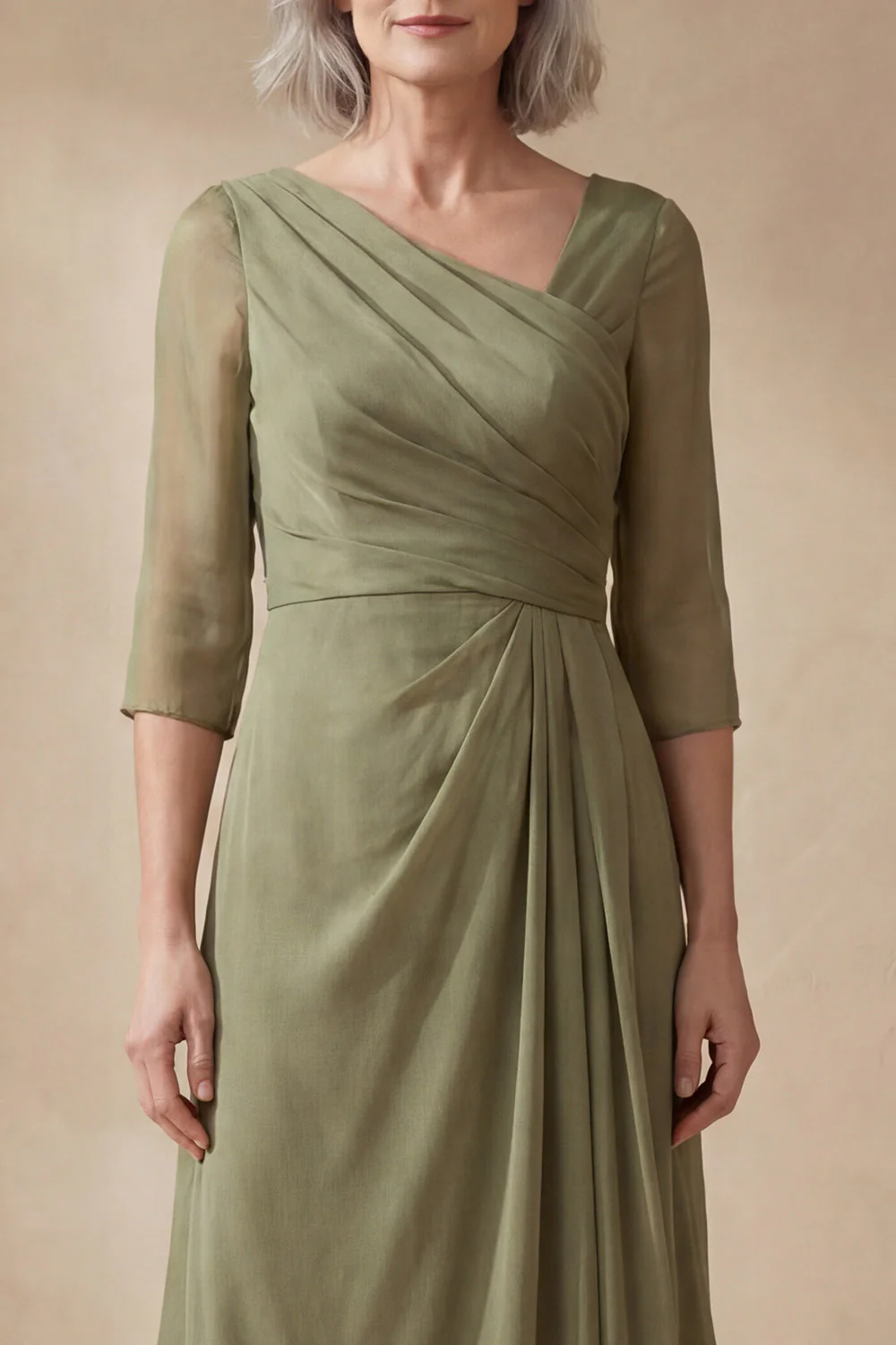Une robe midi midi à col en V à col en V poussiéreux en ligne sauge poussiéreuse - Image 3