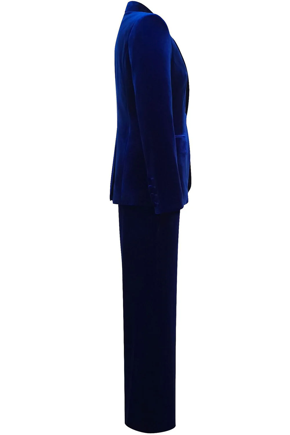 Costume femme en velours bleu roi à bouton unique élégant - Image 3