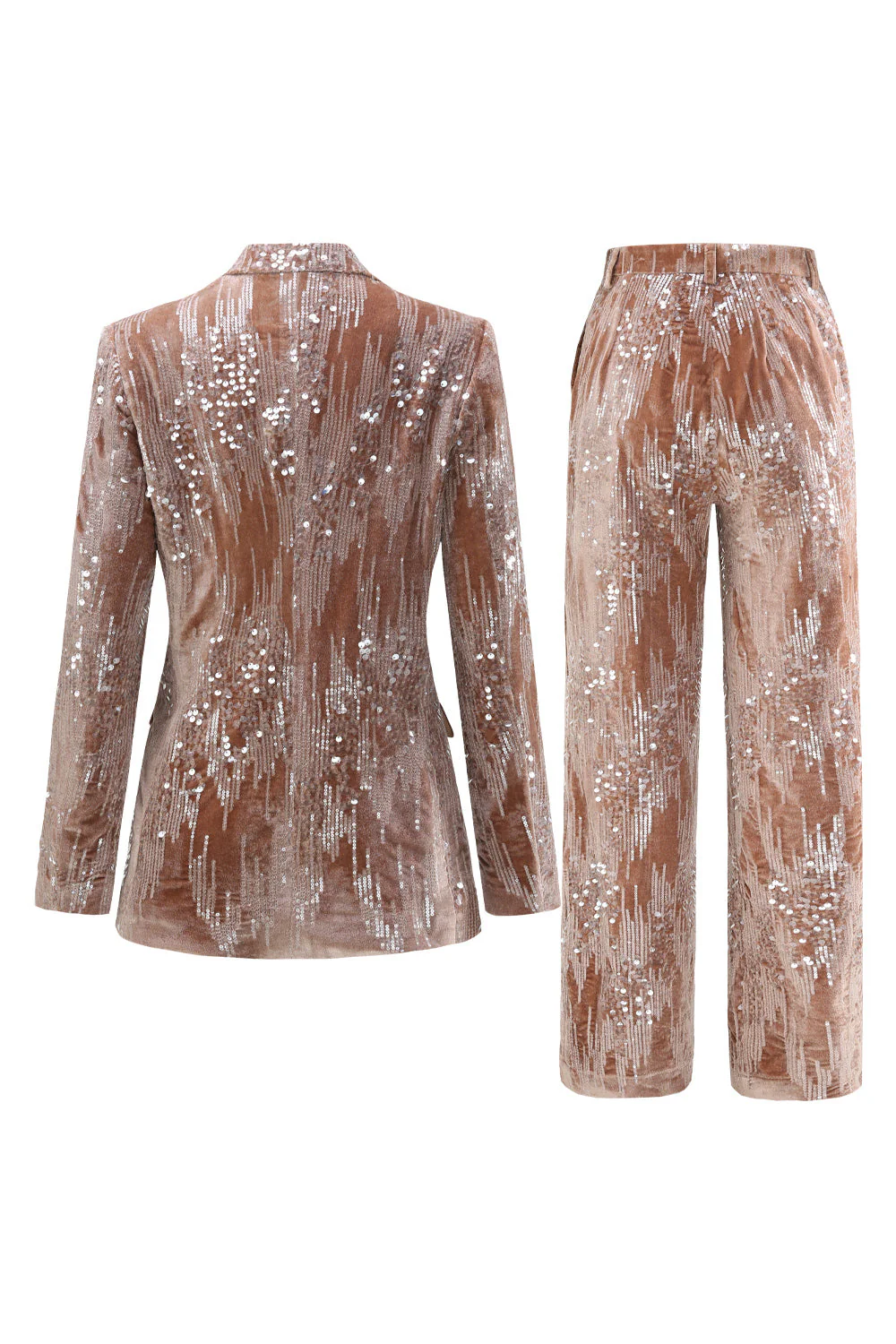 Costume femme 2 pièces velours rose poussiéreux scintillant à paillettes cranté - Image 2