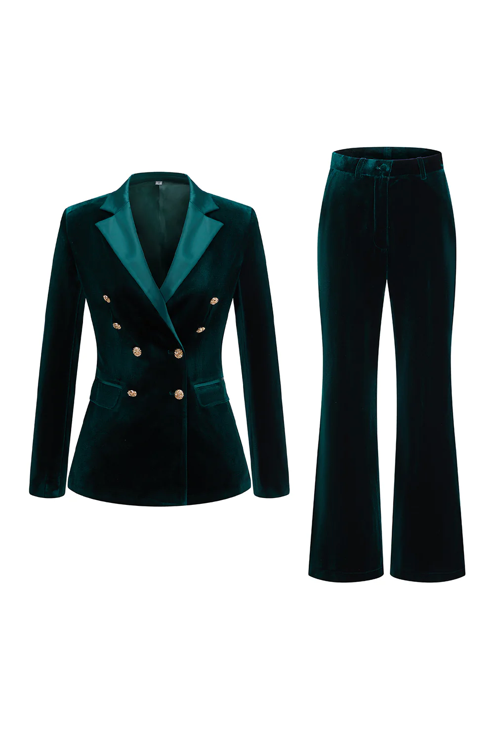 Costume 2 pièces pour femme en velours vert foncé à revers pointu - Image 3