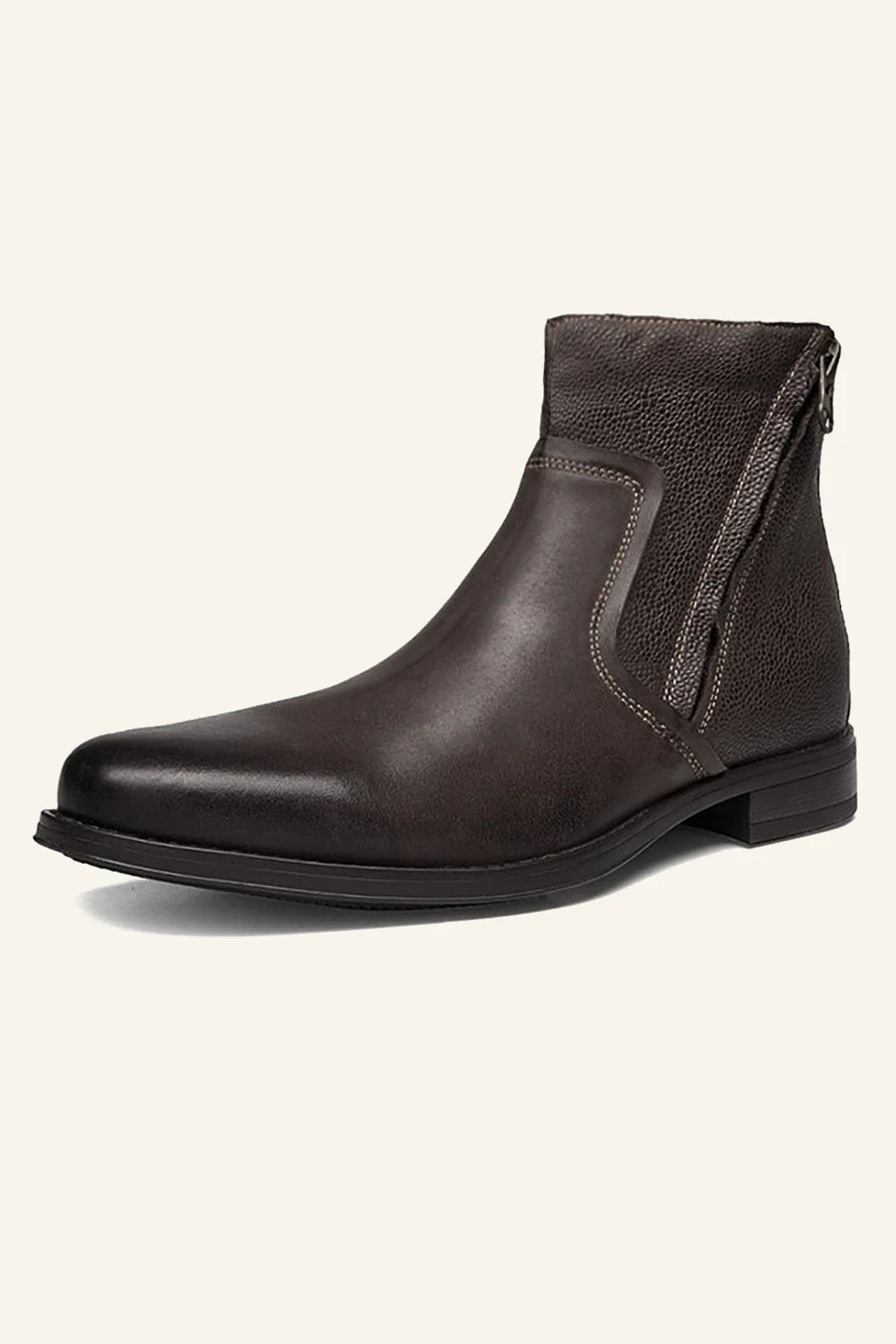 Véritable couche supérieure en cuir Cowhide Zipper Bottes pour hommes - Image 3