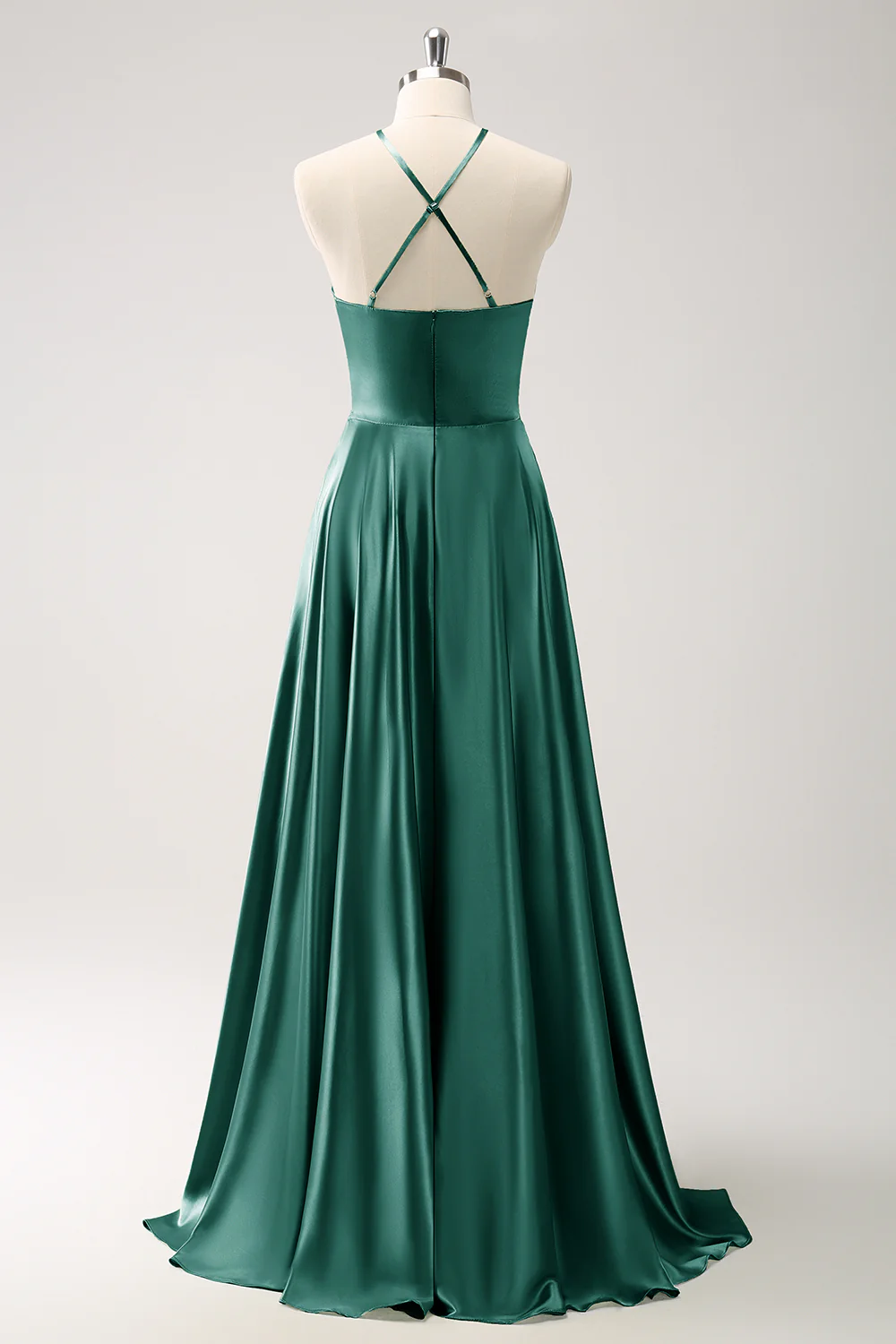 Vert clair A-ligne licol licol évidé robe de demoiselle d’honneur en satin avec fleur - Image 14
