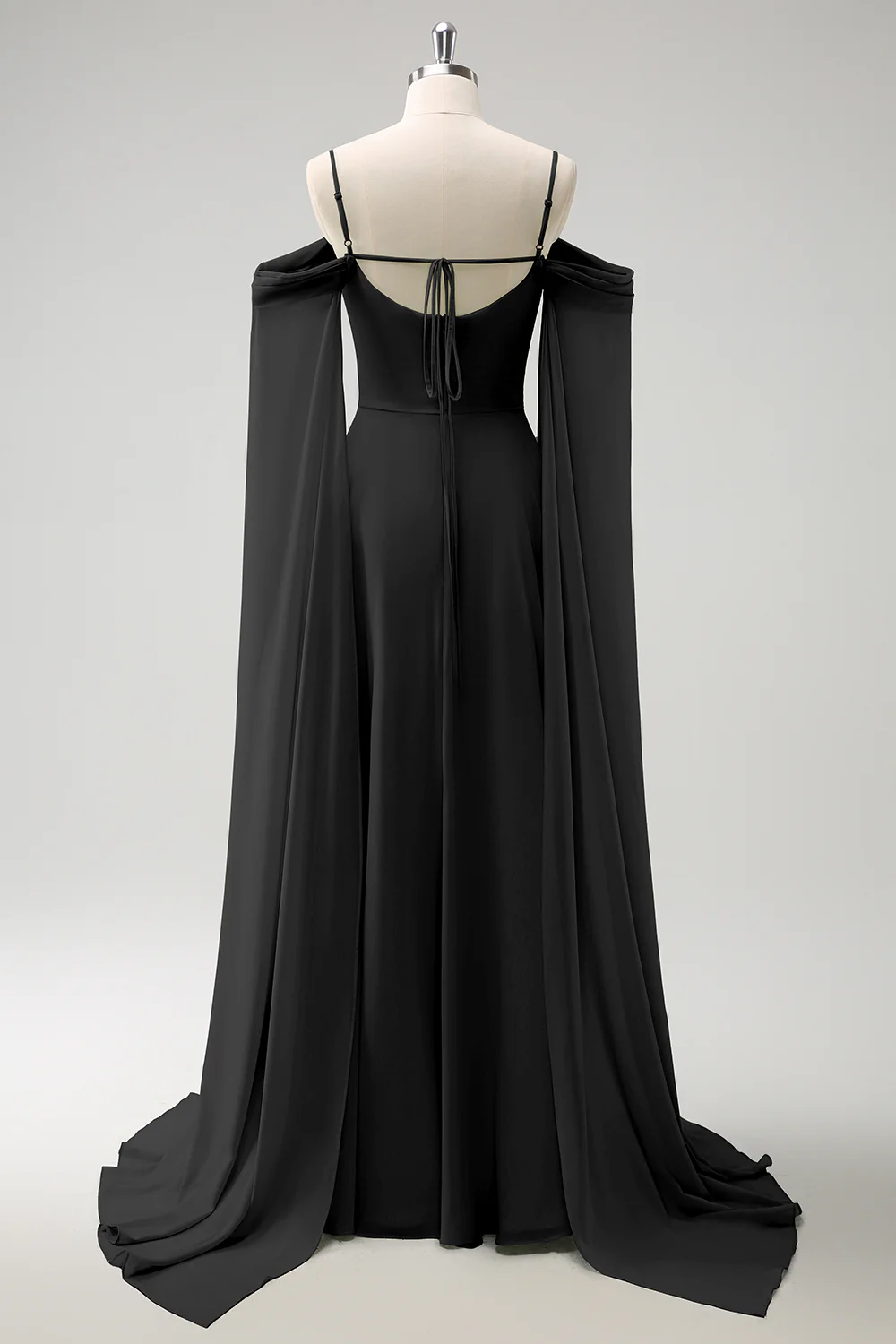 Robe de demoiselle d'honneur longue en mousseline de soie vert clair épaule dénudée amovible à manches trapèze - Image 11