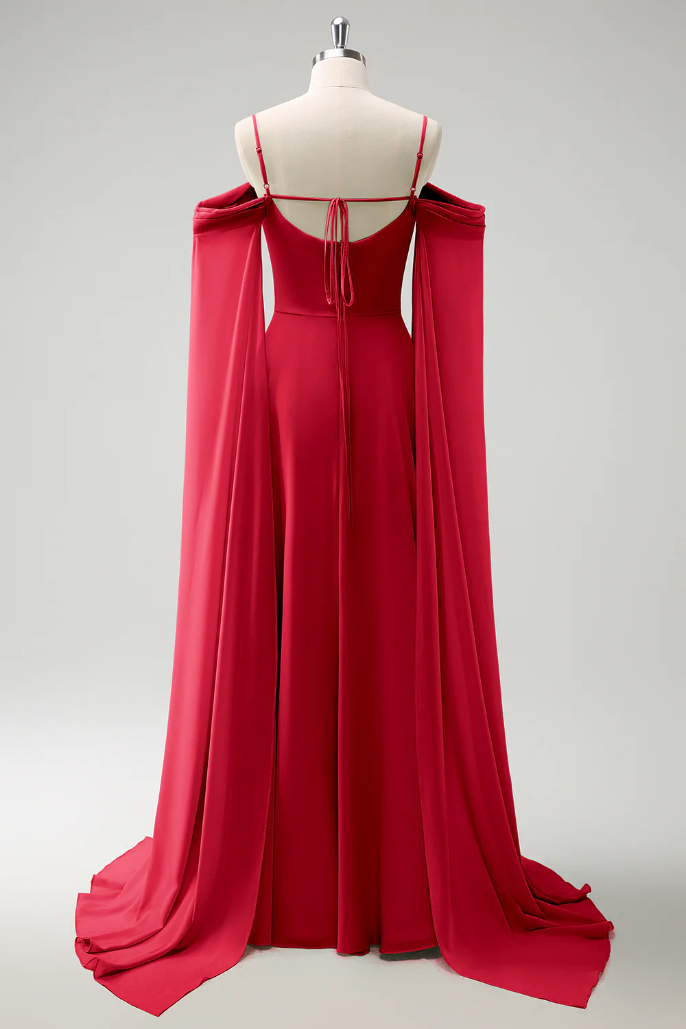 Robe de demoiselle d'honneur longue en mousseline de soie vert clair épaule dénudée amovible à manches trapèze - Image 29
