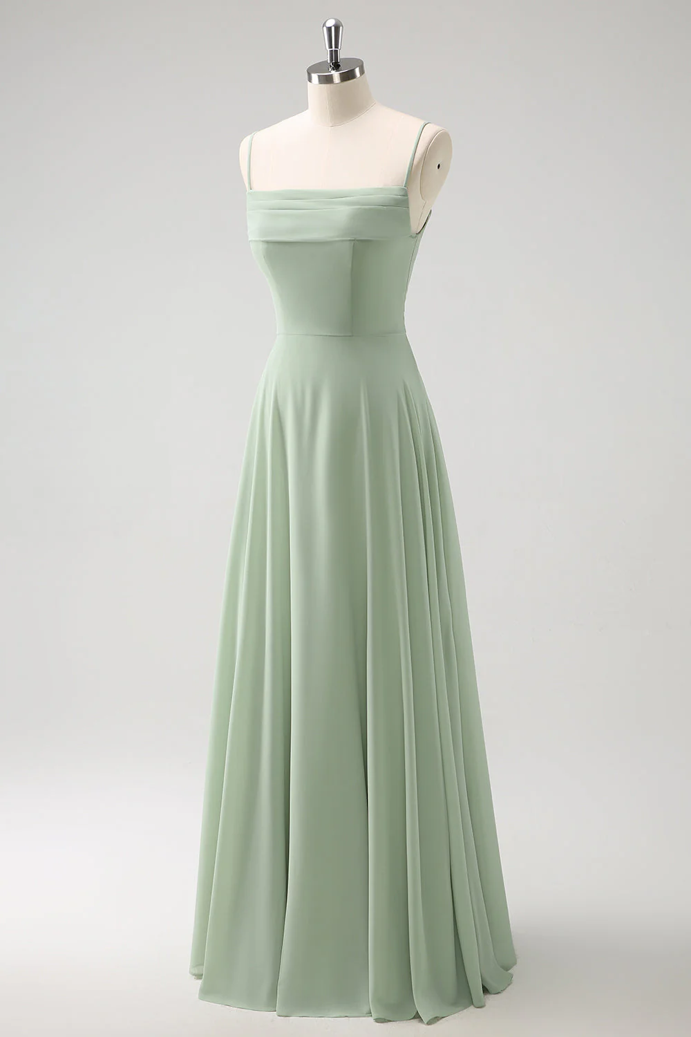 Robe de demoiselle d'honneur longue en mousseline de soie vert clair épaule dénudée amovible à manches trapèze - Image 5