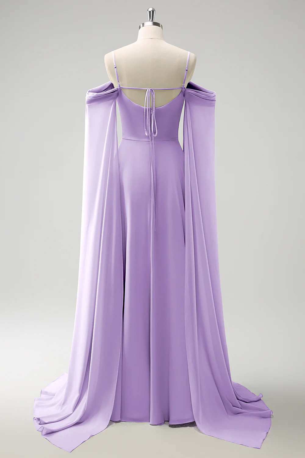 Robe de demoiselle d'honneur longue en mousseline de soie vert clair épaule dénudée amovible à manches trapèze - Image 27