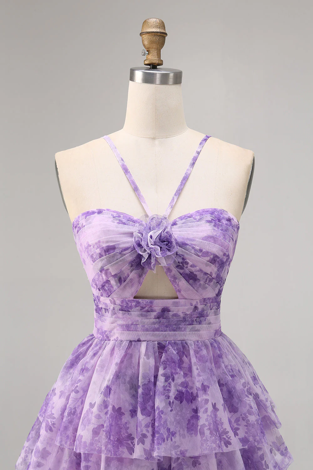 Vert floral à plusieurs niveaux trou de serrure une robe courte de bal - Image 10