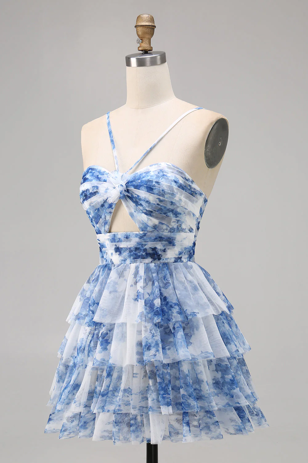 Vert floral à plusieurs niveaux trou de serrure une robe courte de bal - Image 15