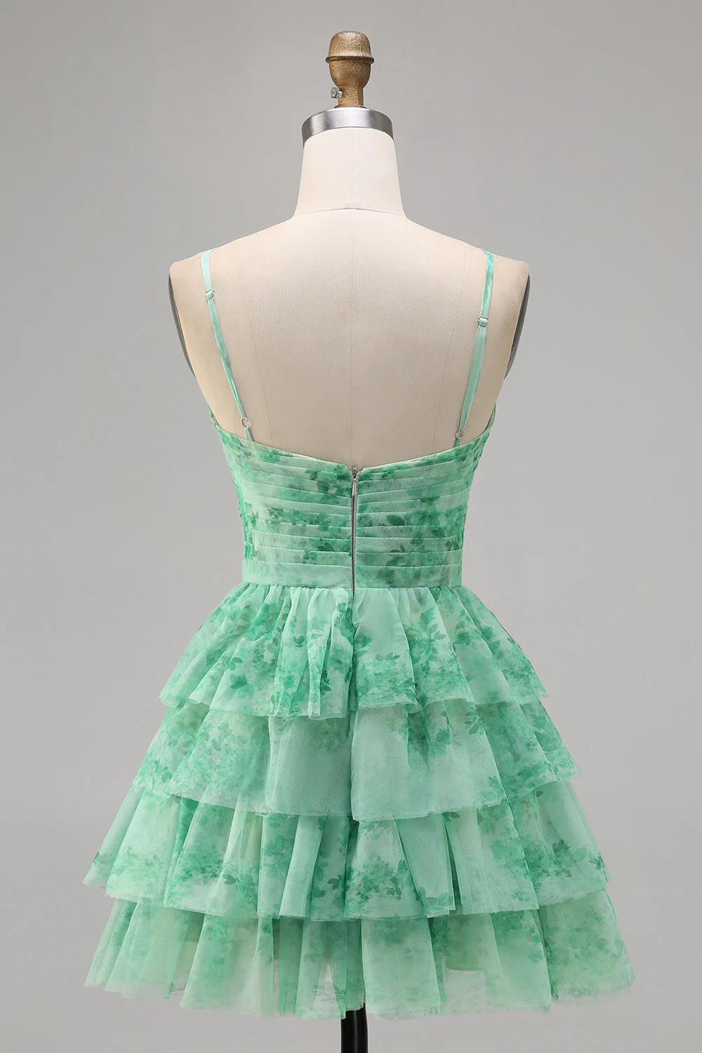 Vert floral à plusieurs niveaux trou de serrure une robe courte de bal - Image 2
