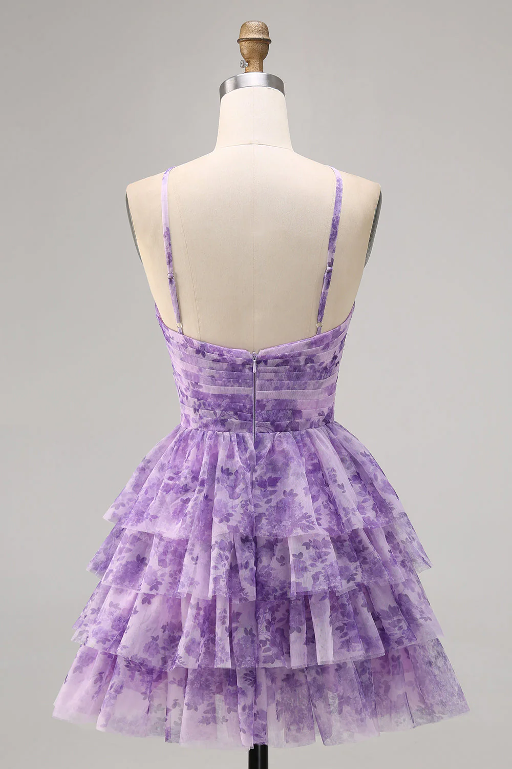 Vert floral à plusieurs niveaux trou de serrure une robe courte de bal - Image 8