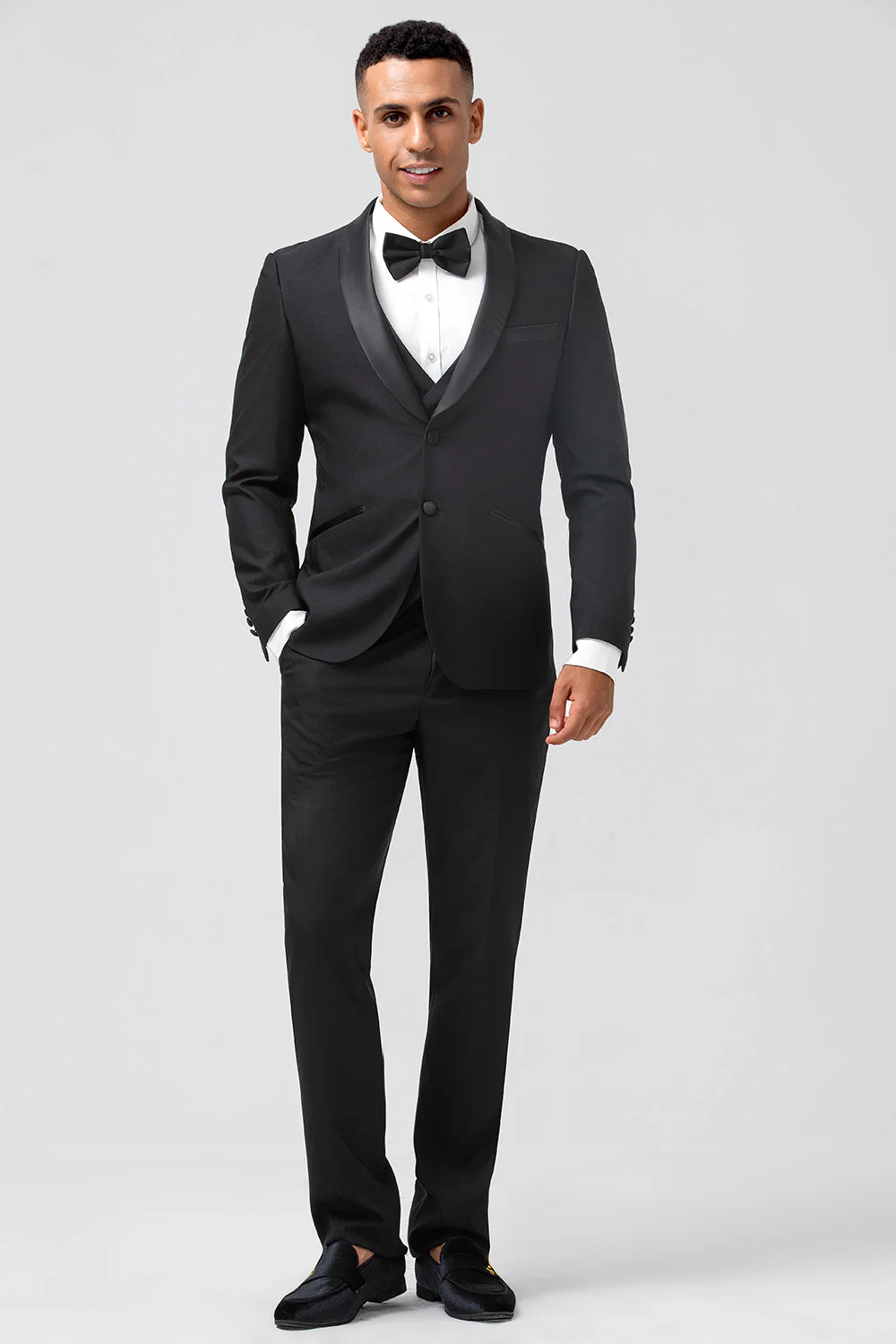 Vert foncé châle revers 3 pièces Slim Fit Costumes pour hommes - Image 9