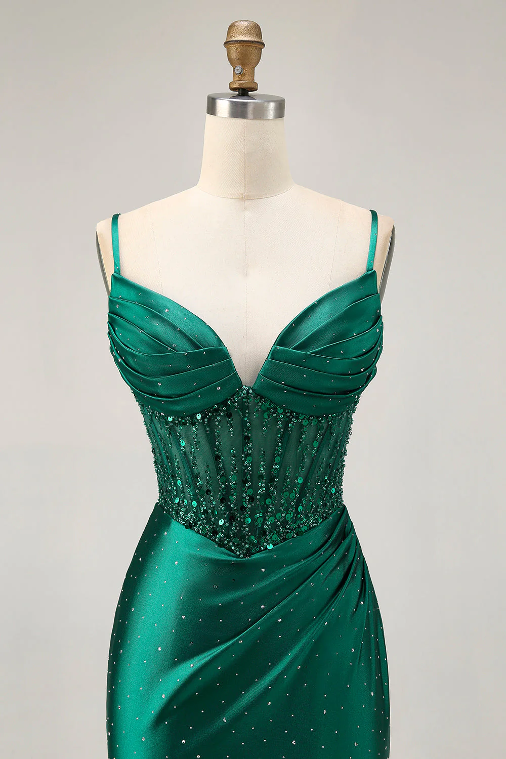 Vert foncé Corset moulant à paillettes Satin Robe de cocktail - Image 6
